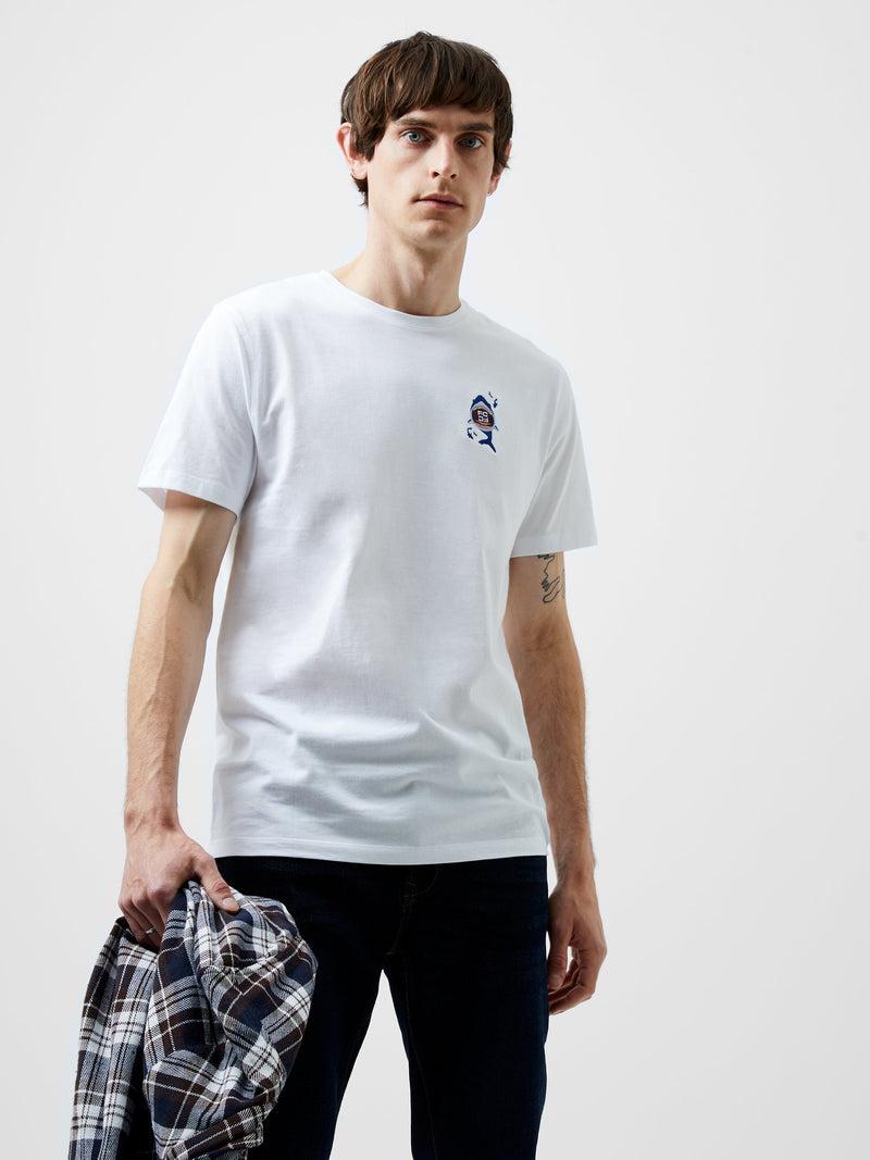 french connection Embroidered Shark Organic Graphic T-Shirt White