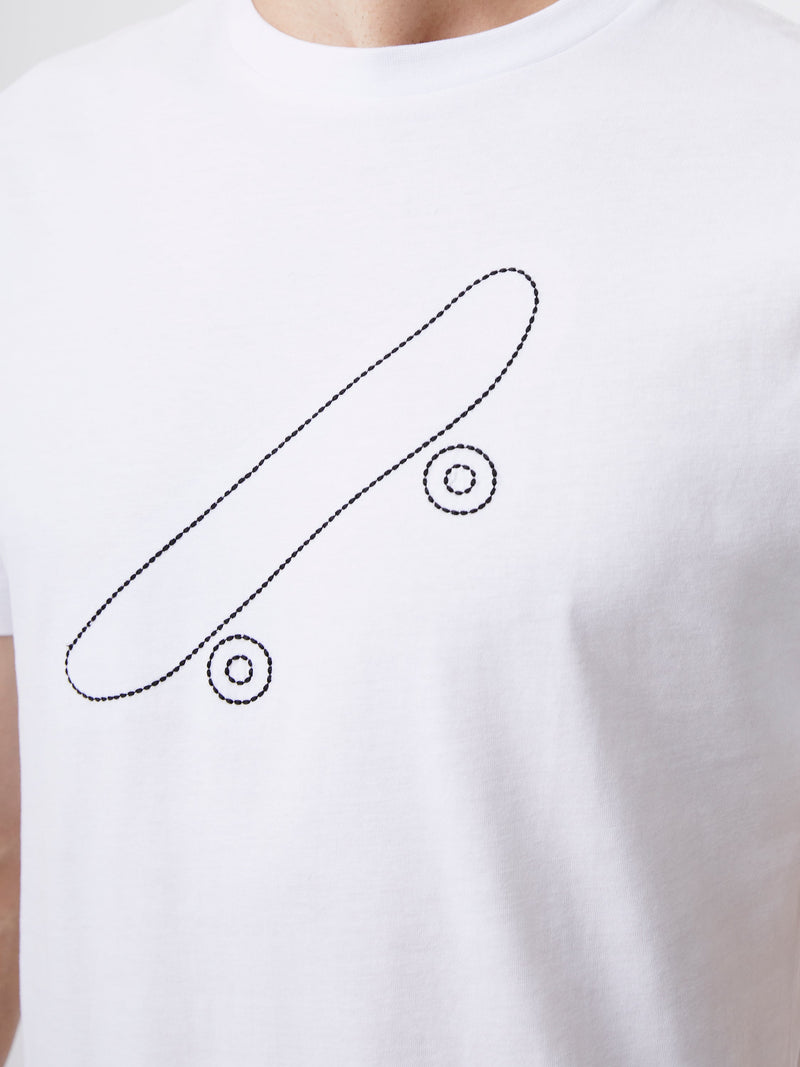 French Connection Embroidered Skateboard Graphic T-Shirt White