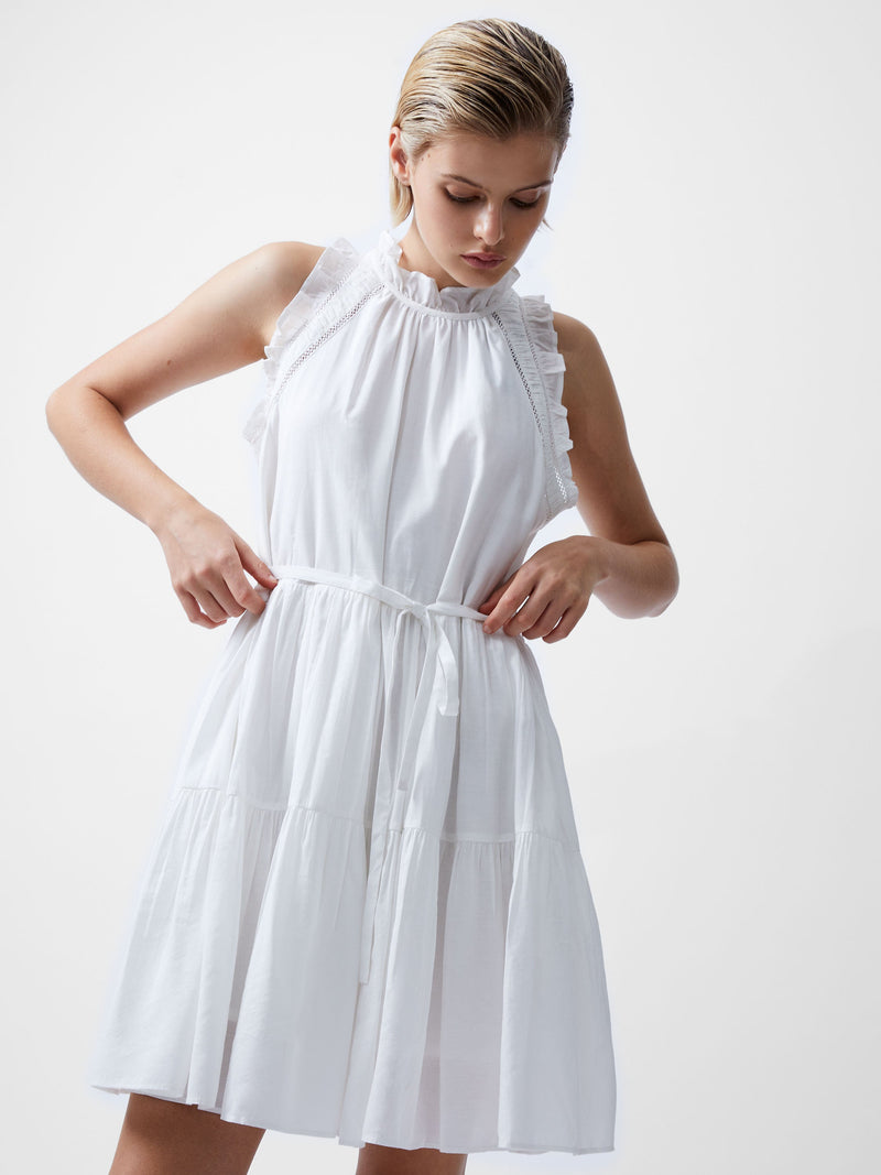 French Connection Emily Tiered Flared Mini Dress Summer White