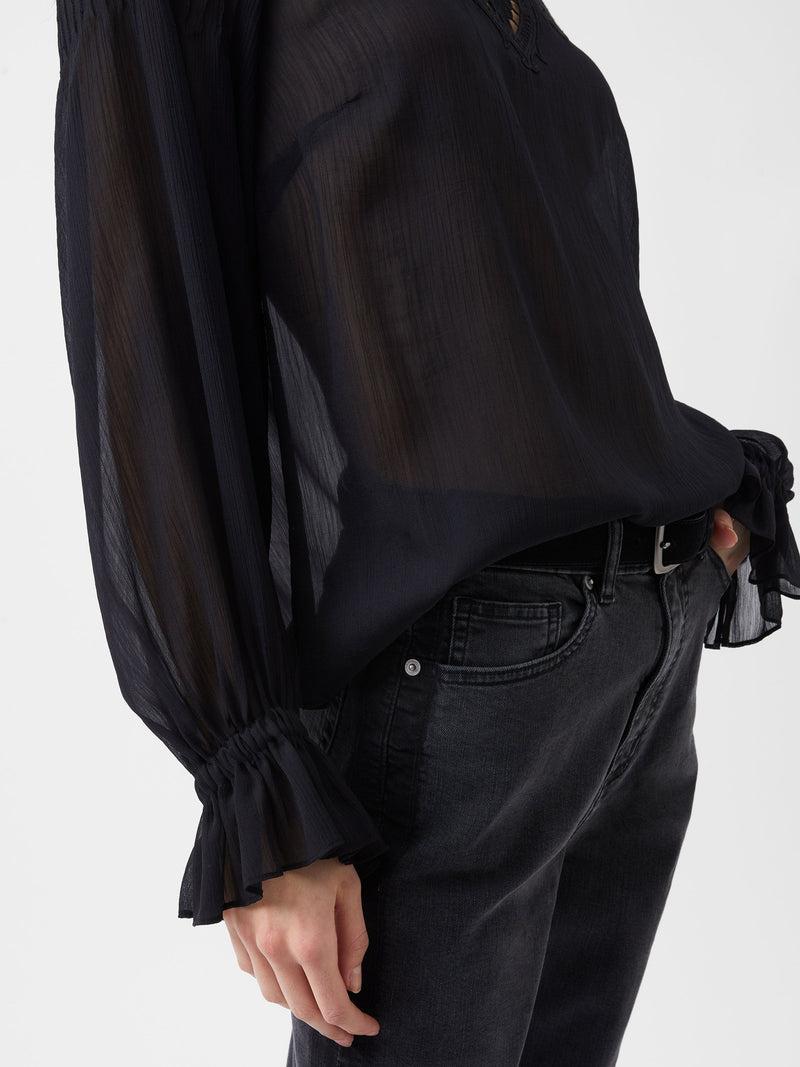 French Connection Emina Chiffon Lace Blouse Blackout