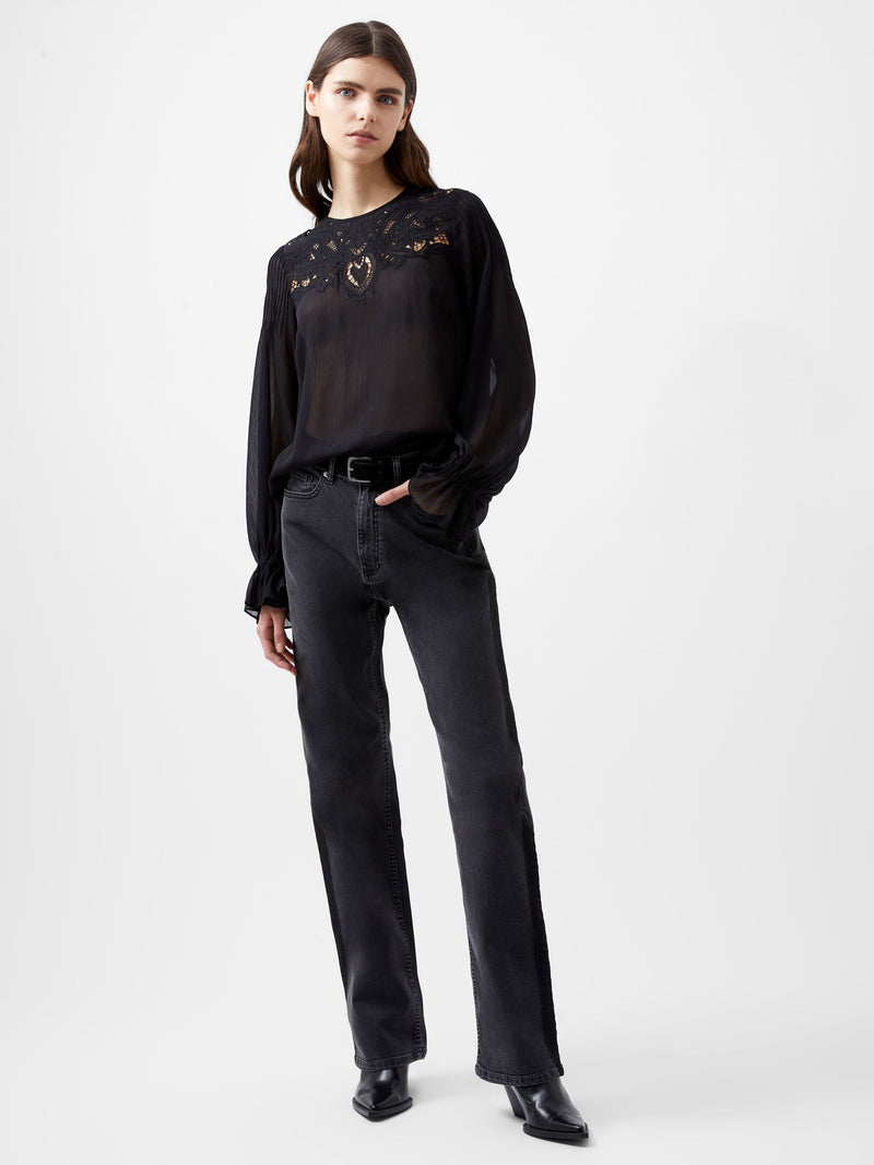 French Connection Emina Chiffon Lace Blouse Blackout