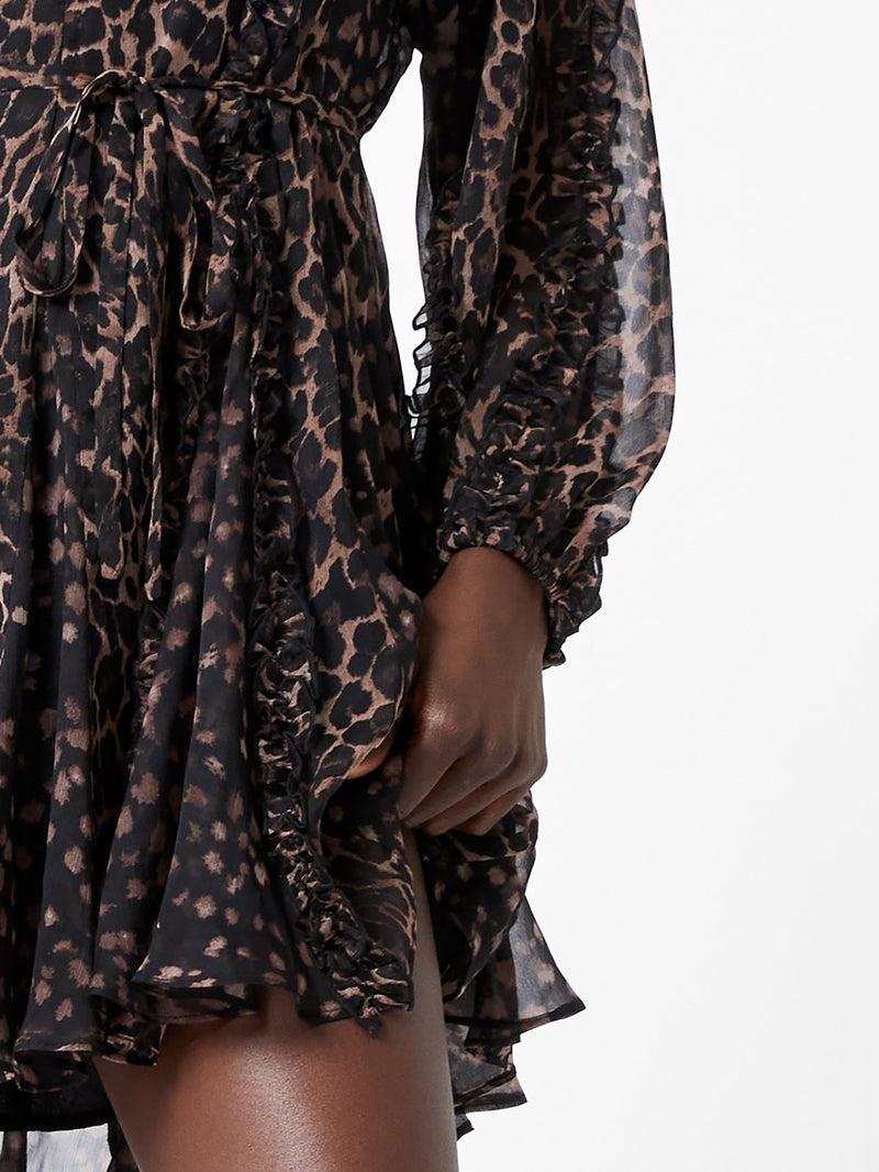 French Connection Emina Chiffon Leopard Print Long Sleeve Mini Dress Leopard