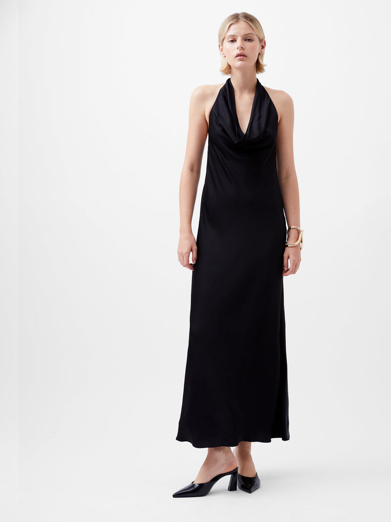 French Connection Ennis Eco Satin Halterneck Midi Dress Black