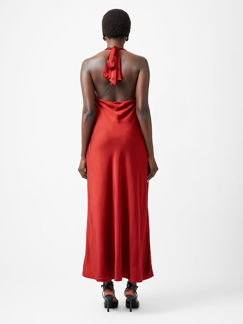 French Connection Ennis Eco Satin Halterneck Midi Dress Wine