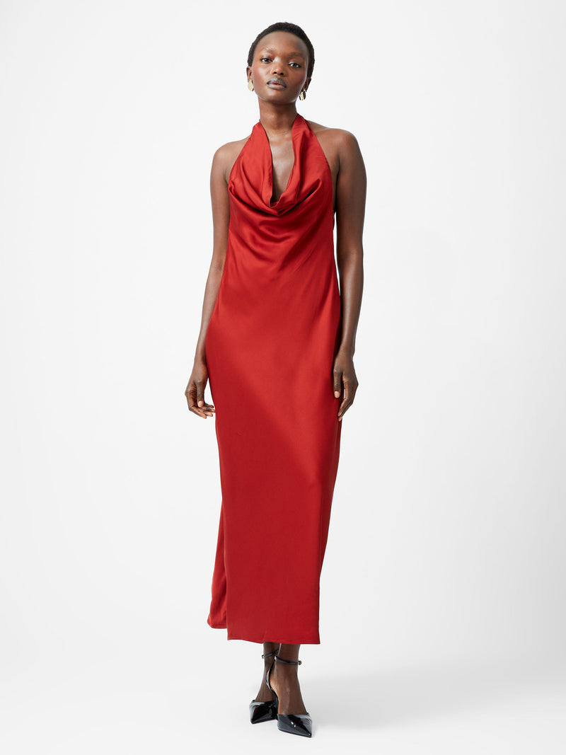french connection Ennis Eco Satin Halterneck Midi Dress Wine