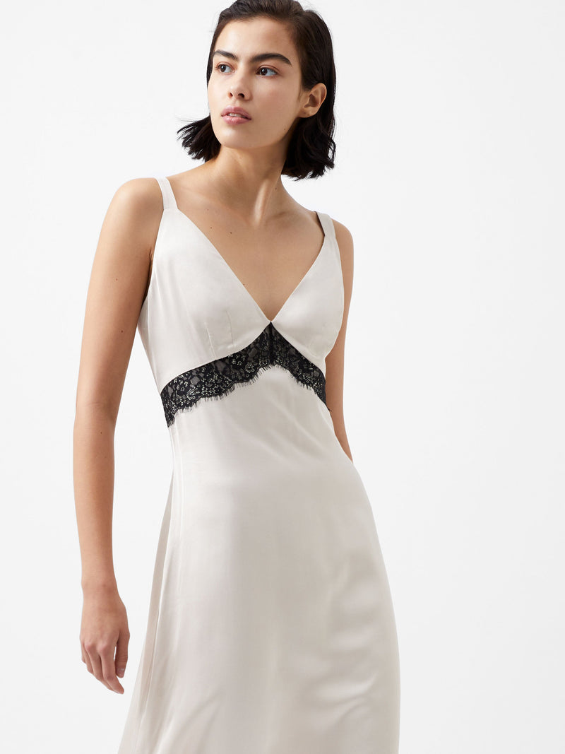 French Connection Ennis Eco Satin Lace Dress Classic Cream/Blacko