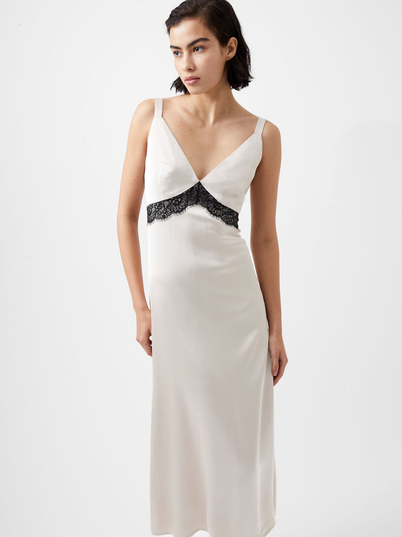 French Connection Ennis Eco Satin Lace Dress Classic Cream/Blacko