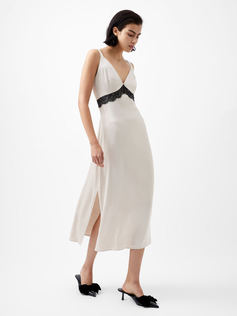 french connection Ennis Eco Satin Lace Dress Classic Cream/Blacko