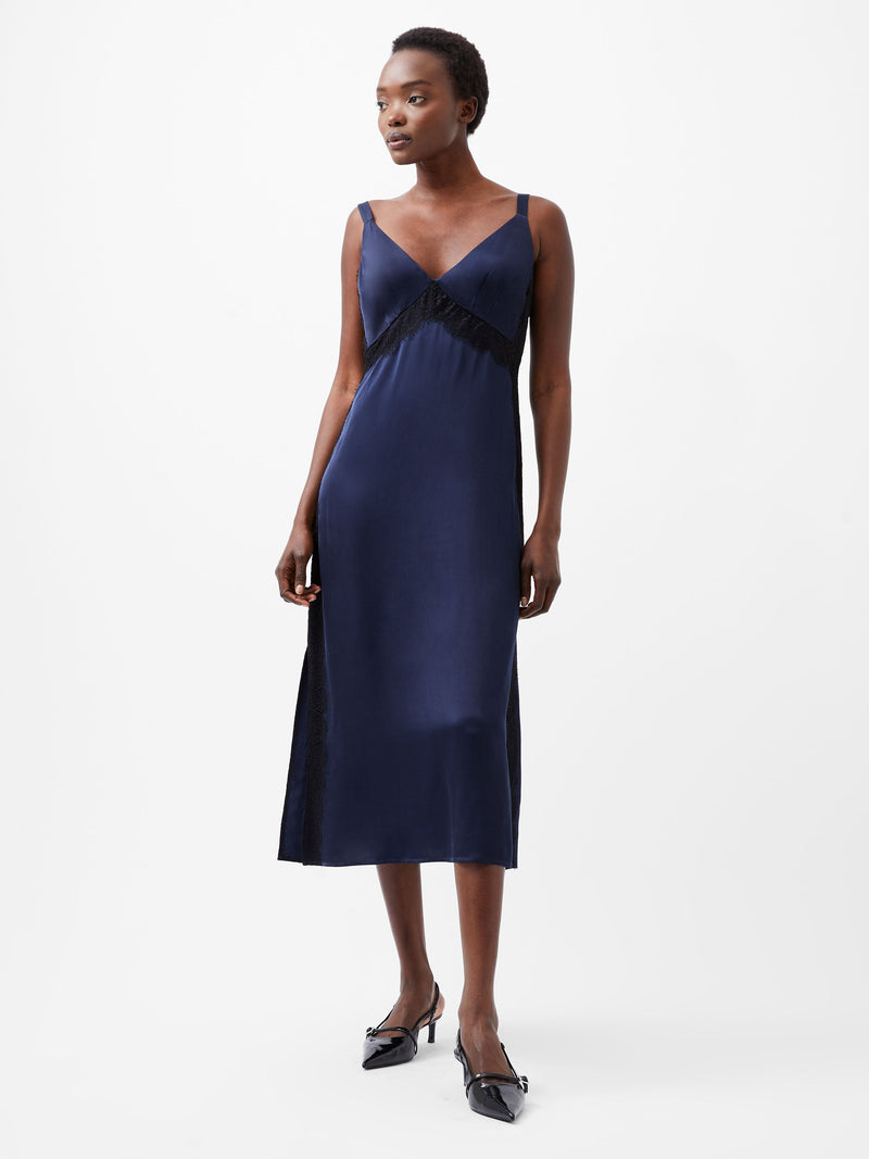 French Connection Ennis Eco Satin Lace Dress Marine/Black