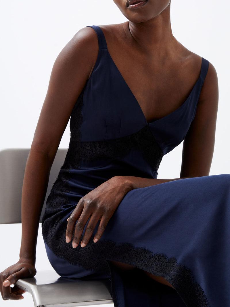 French Connection Ennis Eco Satin Lace Dress Marine/Black