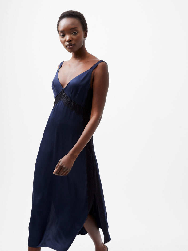 french connection Ennis Eco Satin Lace Dress Marine/Black