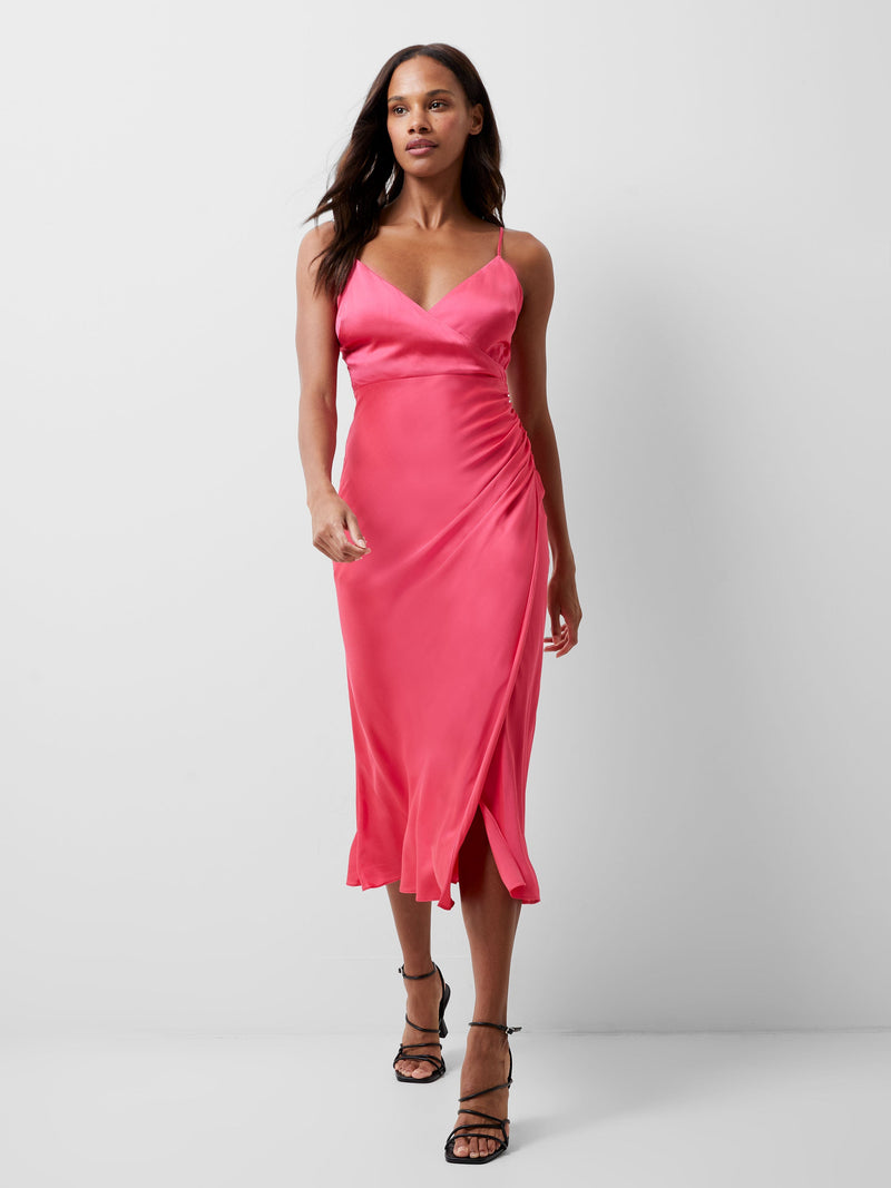 French Connection Ennis Eco Satin Slip Midi Dress Azalea