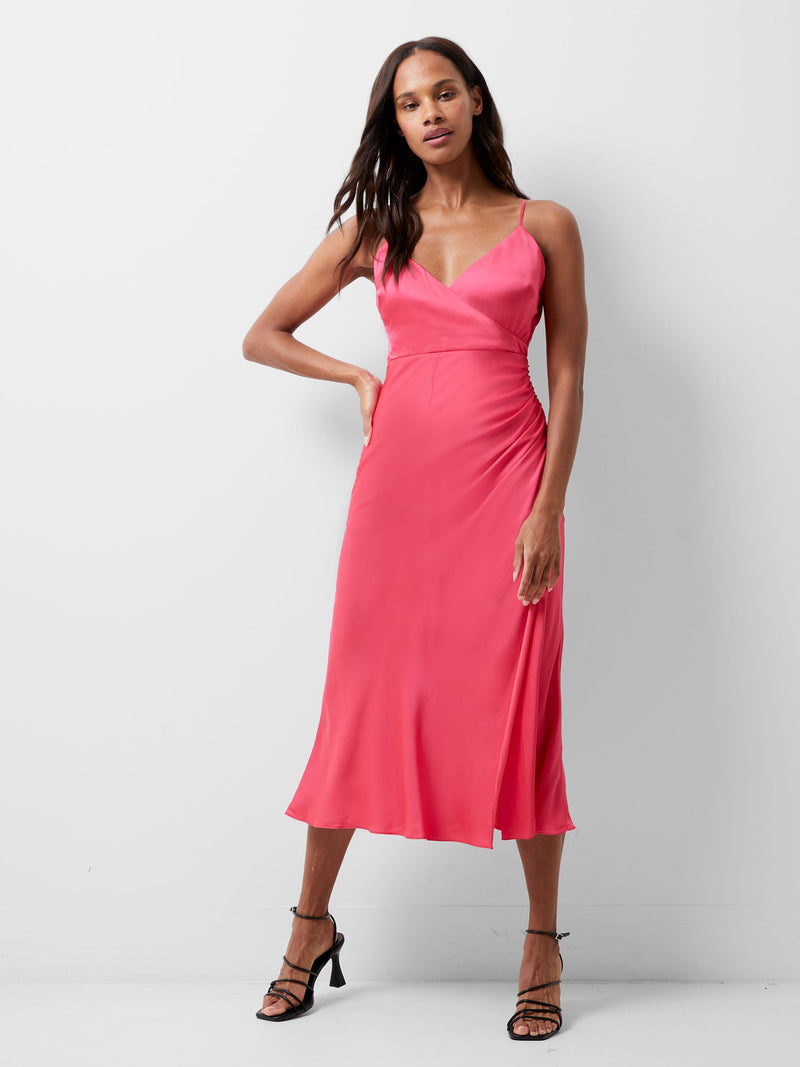 french connection Ennis Eco Satin Slip Midi Dress Azalea