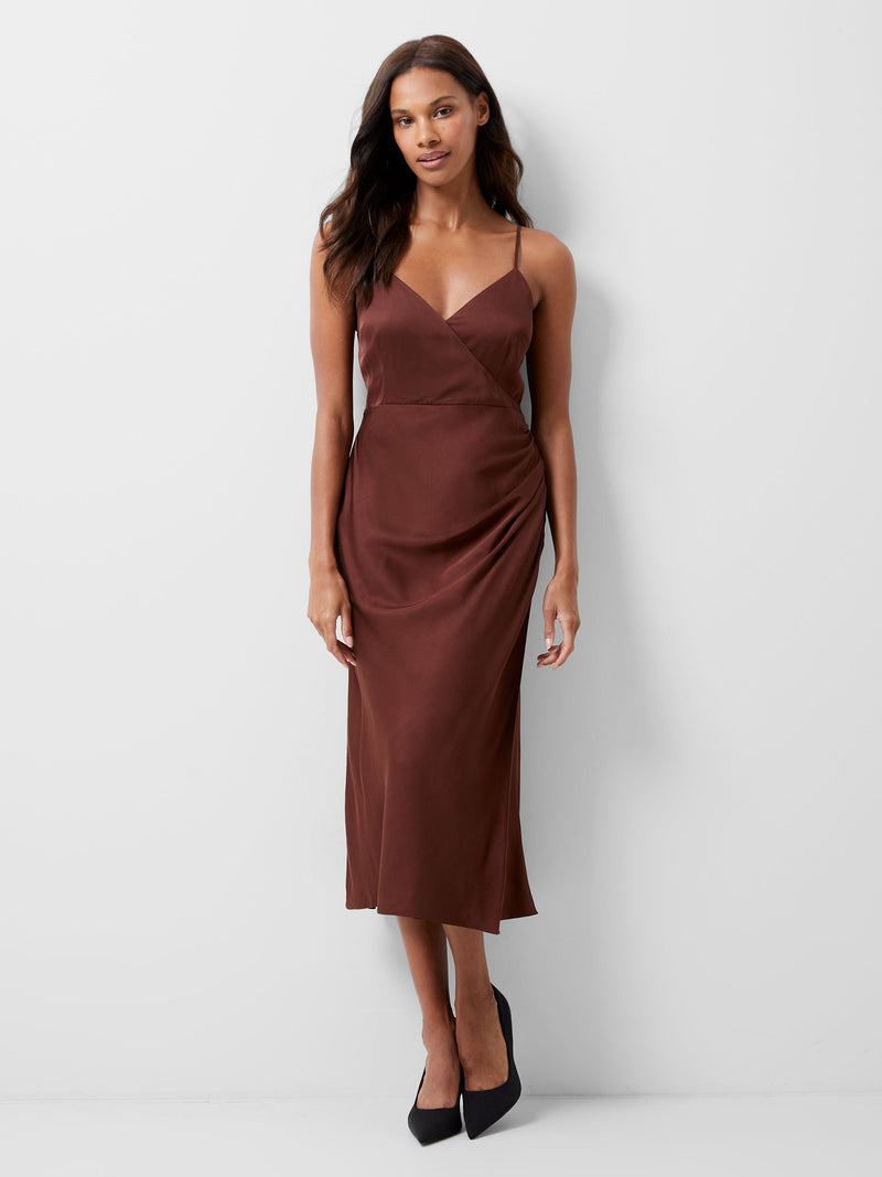 French Connection Ennis Eco Satin Slip Midi Dress Chocolate Fondant