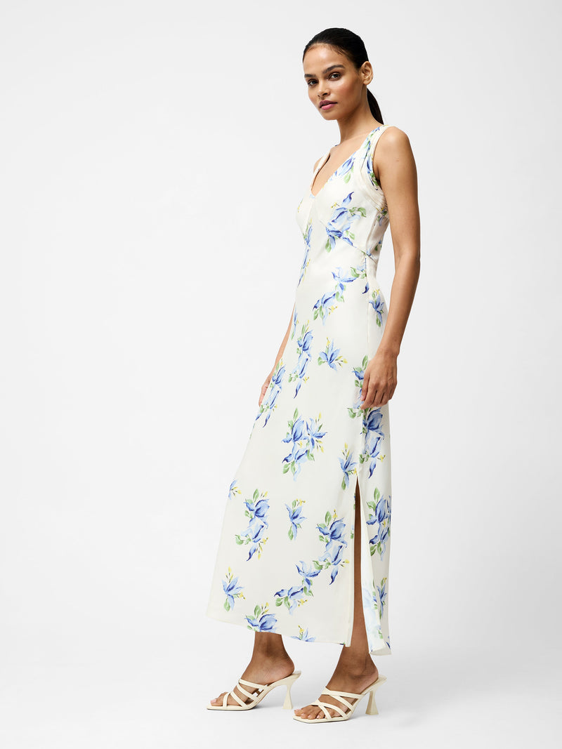 French Connection Ennis Vivian Eco Satin Midaxi Dress Pale Iris Multi