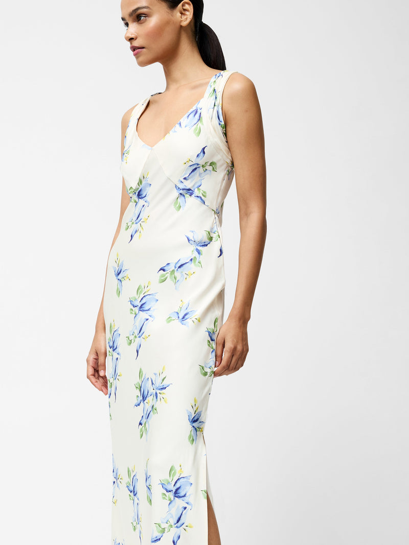 French Connection Ennis Vivian Eco Satin Midaxi Dress Pale Iris Multi