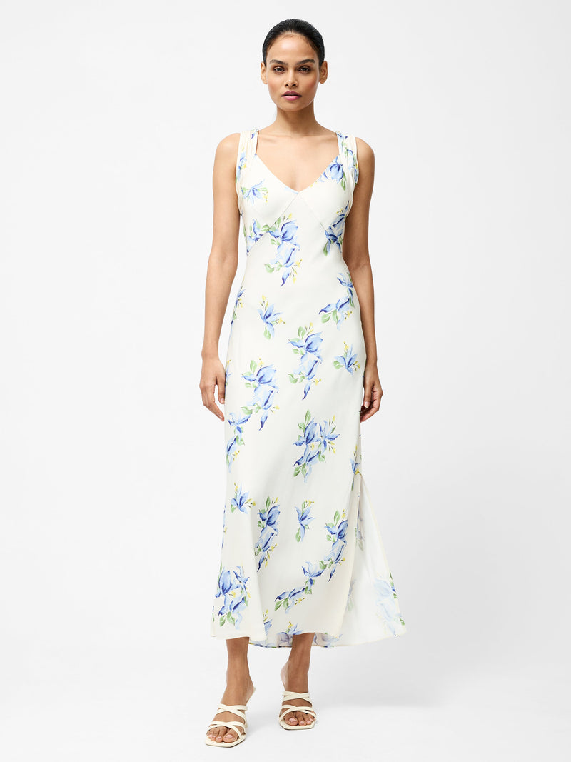 french connection Ennis Vivian Eco Satin Midaxi Dress Pale Iris Multi