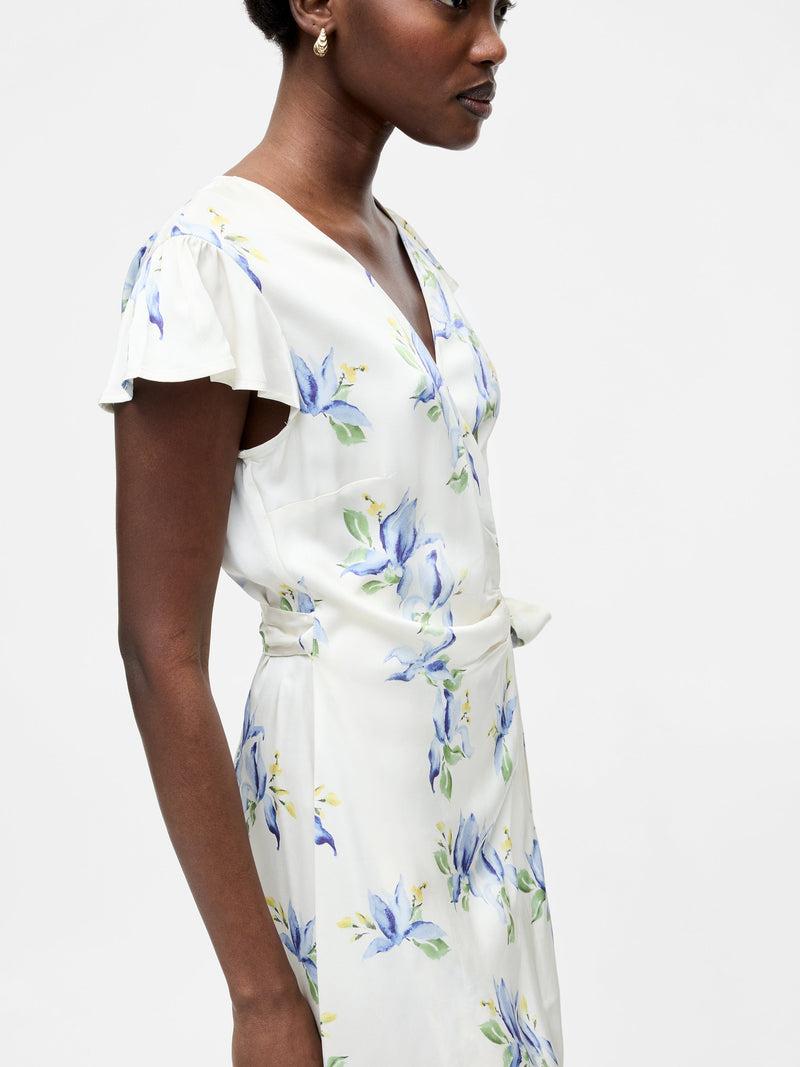 French Connection Ennis Vivian Eco Satin Wrap Dress Pale Iris Multi