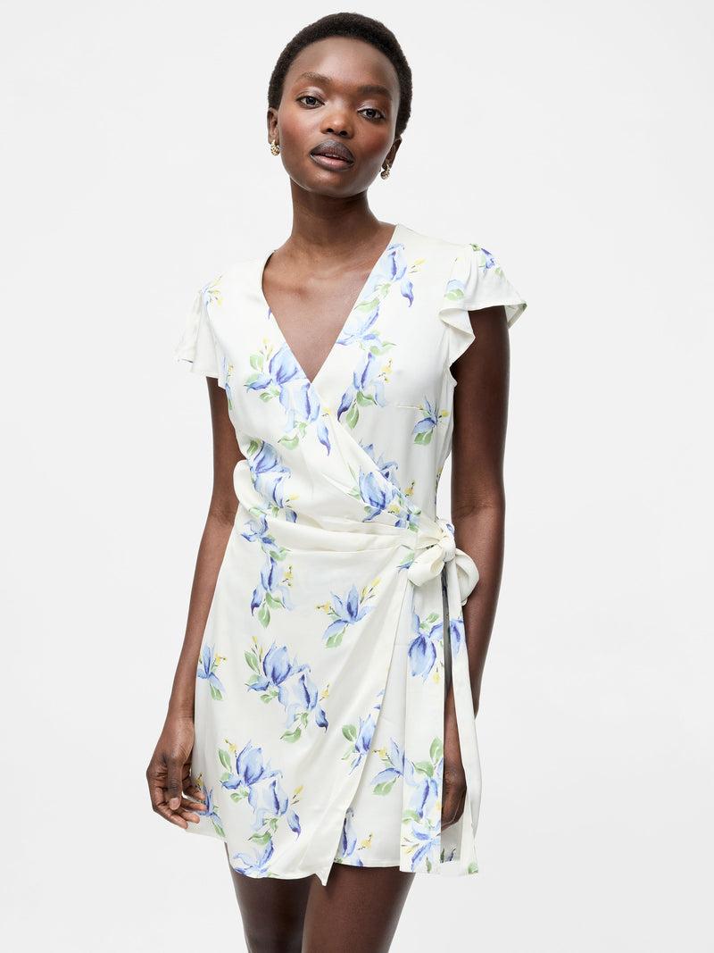 french connection Ennis Vivian Eco Satin Wrap Dress Pale Iris Multi