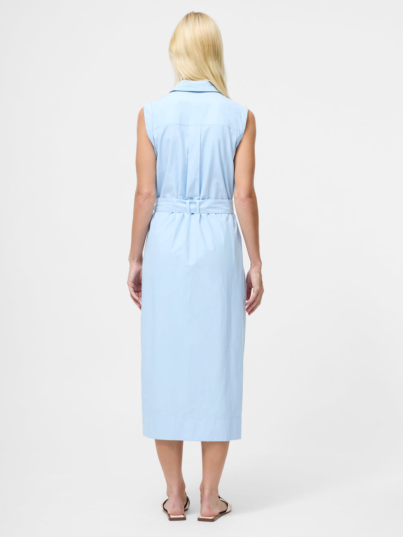 French Connection Era Poplin Sleeveless Belted Midaxi Dress Sky Blue