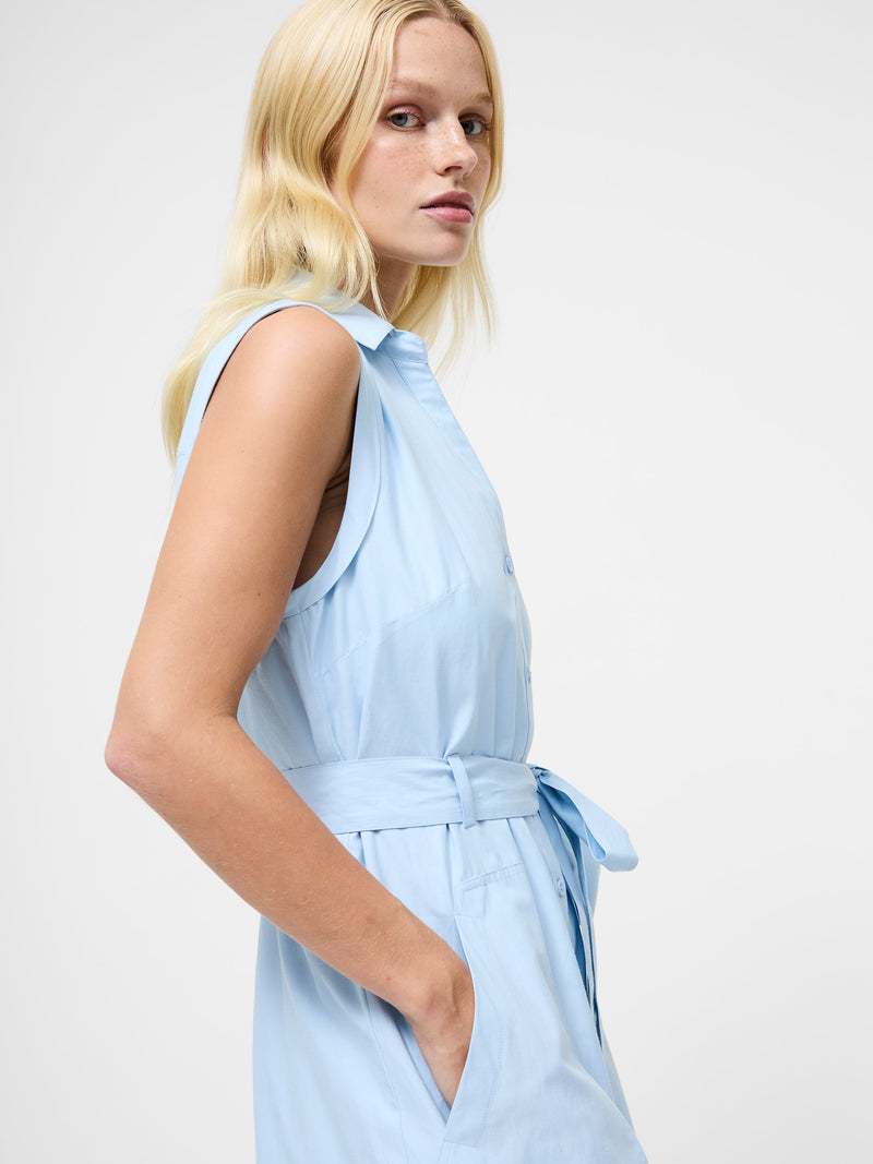 French Connection Era Poplin Sleeveless Belted Midaxi Dress Sky Blue