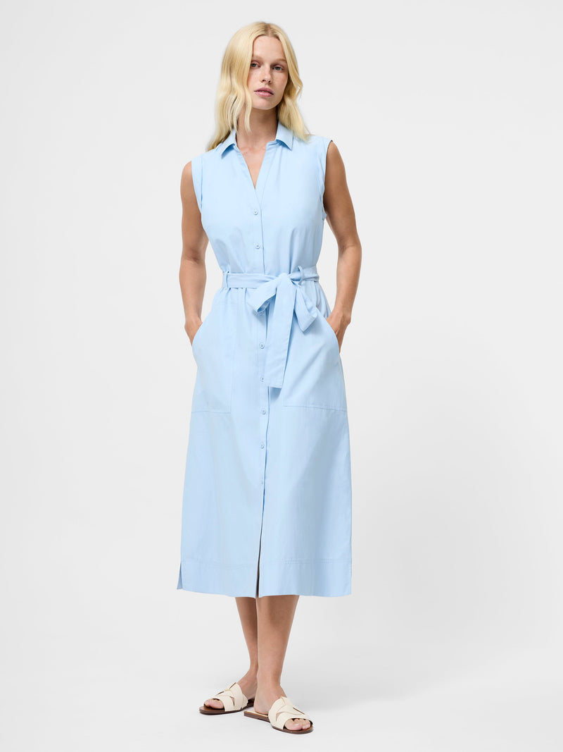 french connection Era Poplin Sleeveless Belted Midaxi Dress Sky Blue