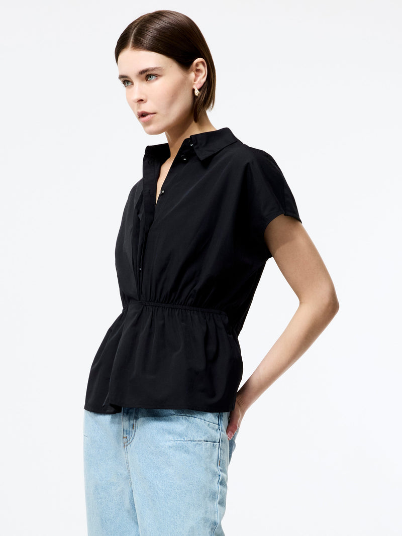 French Connection Era Poplin Twist Knot Shirt Black