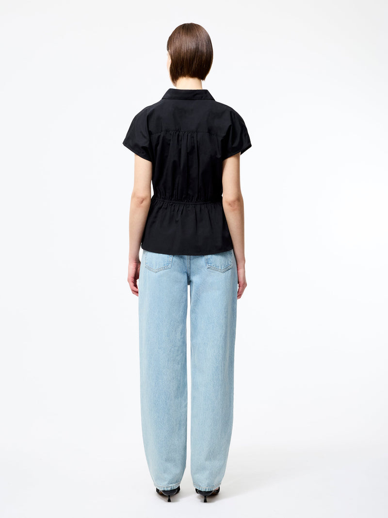 French Connection Era Poplin Twist Knot Shirt Black