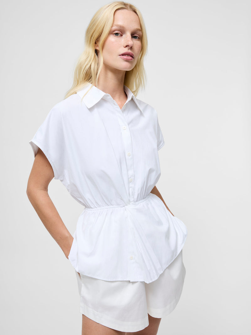 French Connection Era Poplin Twist Knot Shirt Linen White