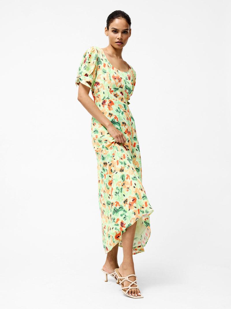 French Connection Eve Crepe Scoop Neck Midi Dress Apple Green Multi