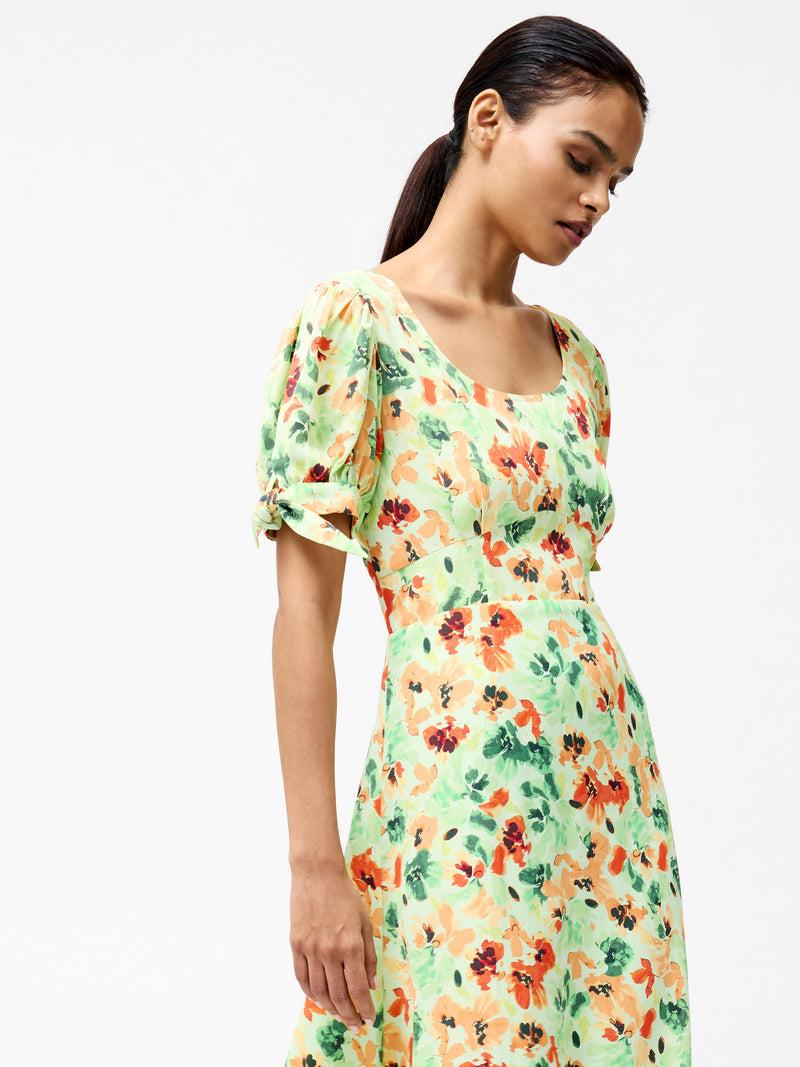 French Connection Eve Crepe Scoop Neck Midi Dress Apple Green Multi