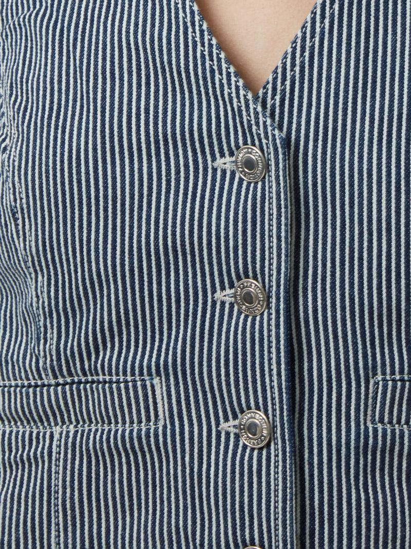 French Connection Everett Stripe Denim Waistcoat Indigo/White Denim