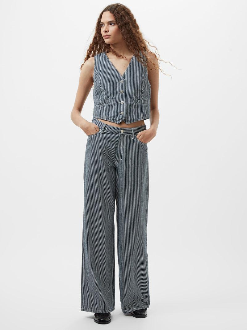 French Connection Everett Stripe Denim Wide Fit Jeans Indigo/White Denim