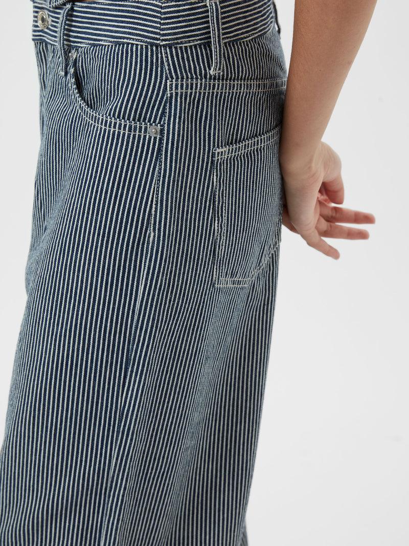 French Connection Everett Stripe Denim Wide Fit Jeans Indigo/White Denim