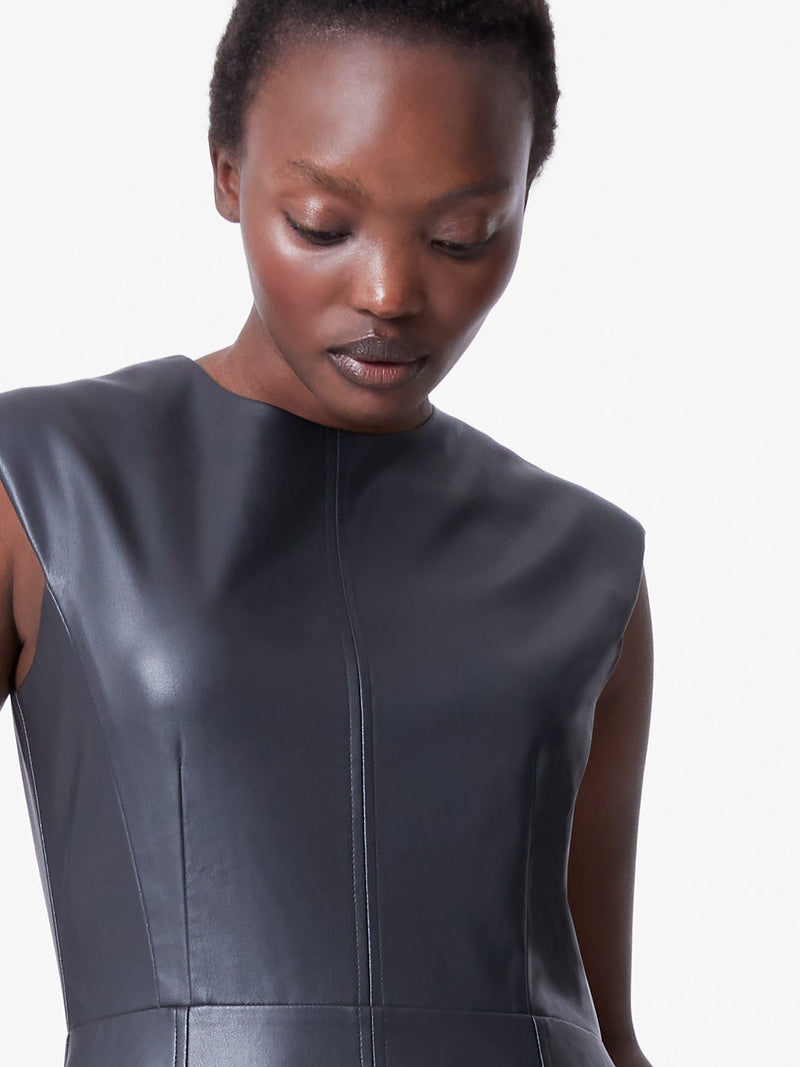 French Connection Faux Leather Sleeveless Dress Black