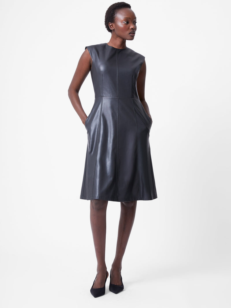 french connection Faux Leather Sleeveless Dress Black