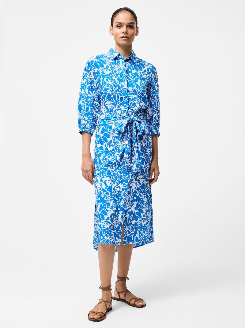 french connection Fayola Belted Shirt Dress Blue Sea Star