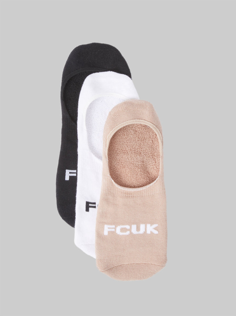 french connection FCUK 3 Pack Invisible Socks Nude/White/Black