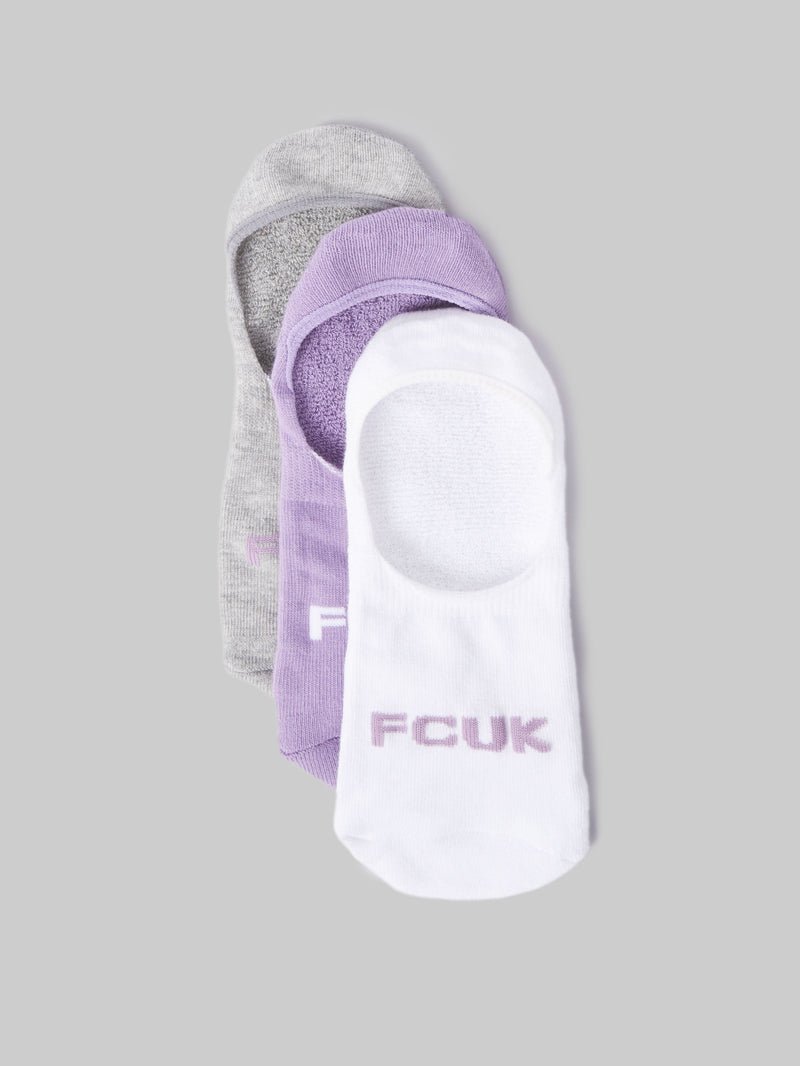 french connection FCUK 3 Pack Invisible Socks White/Lilac/Grey