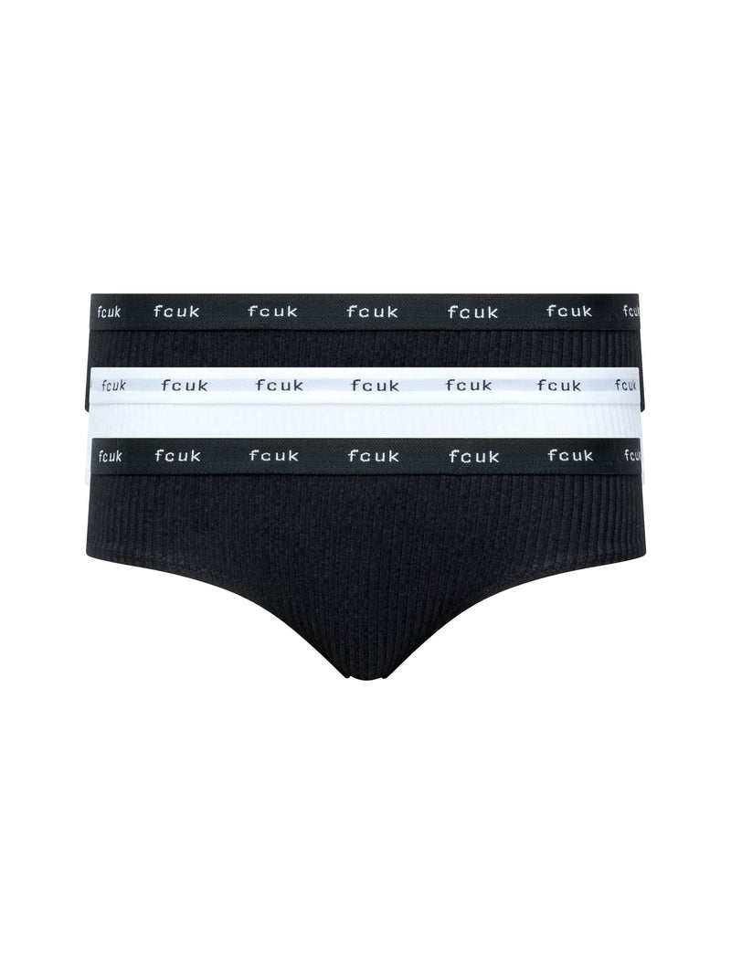 french connection FCUK 3 Pack Ribbed Briefs Black/White