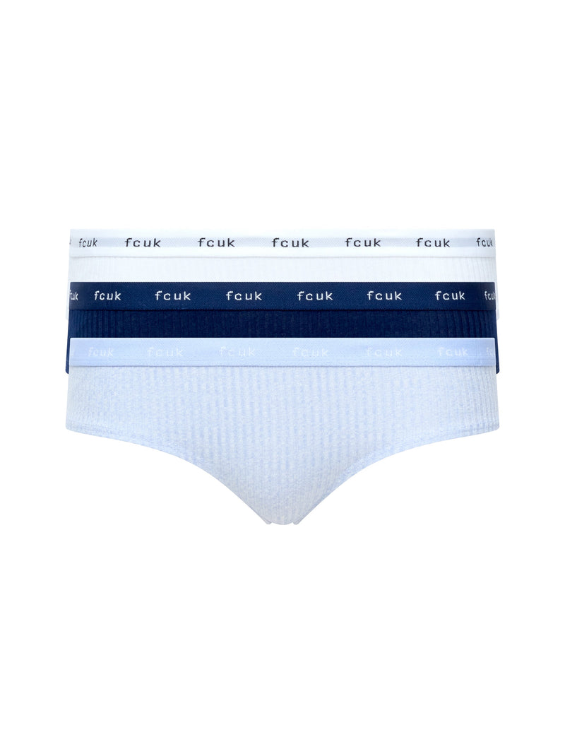 french connection FCUK 3 Pack Ribbed Briefs Blue/Navy/White