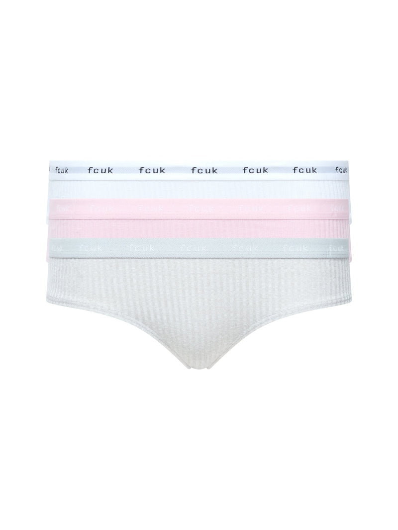 french connection FCUK 3 Pack Ribbed Briefs Grey/White/Pink