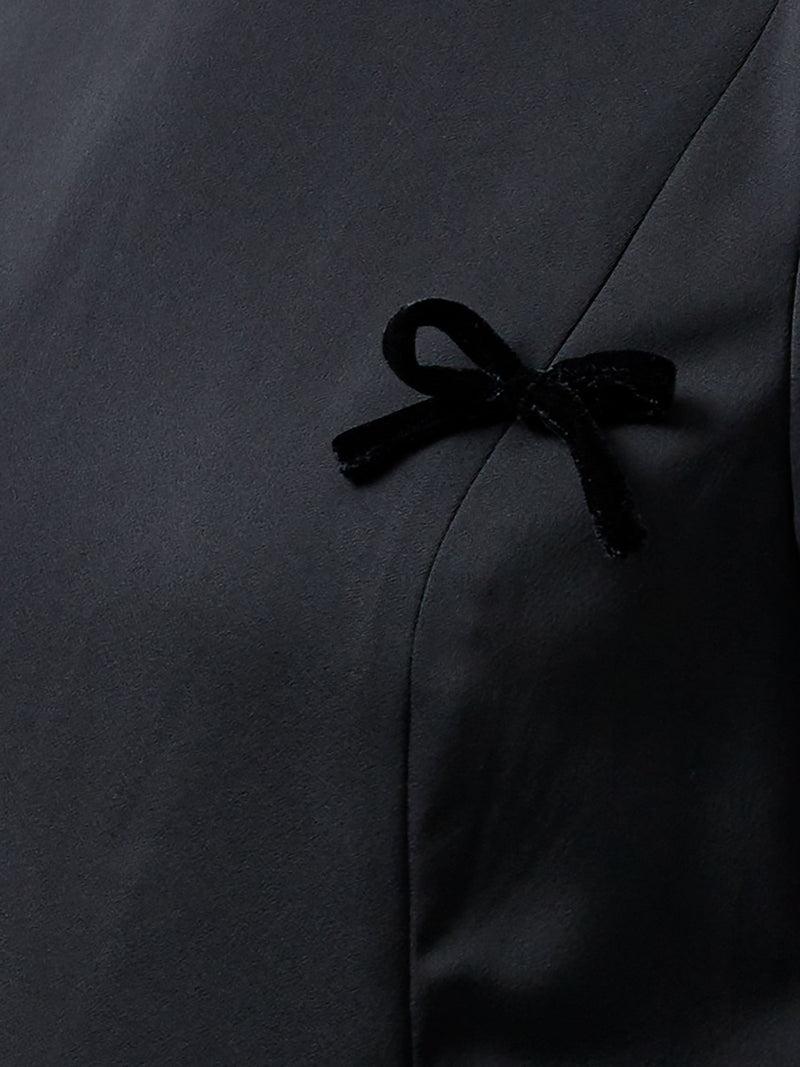 French Connection Fenix Satin Bow Long Sleeve Mini Dress Blackout