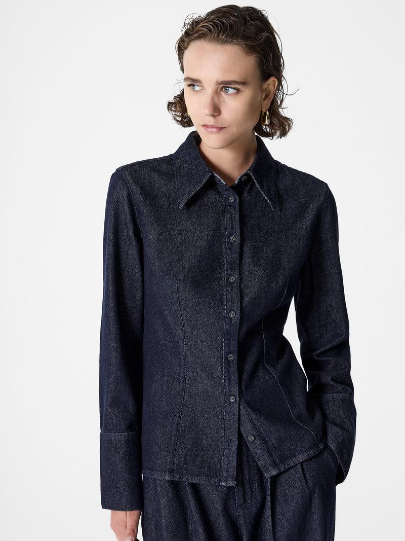 french connection Fletcher Denim Long Sleeve Fitted Shirt Raw Indigo