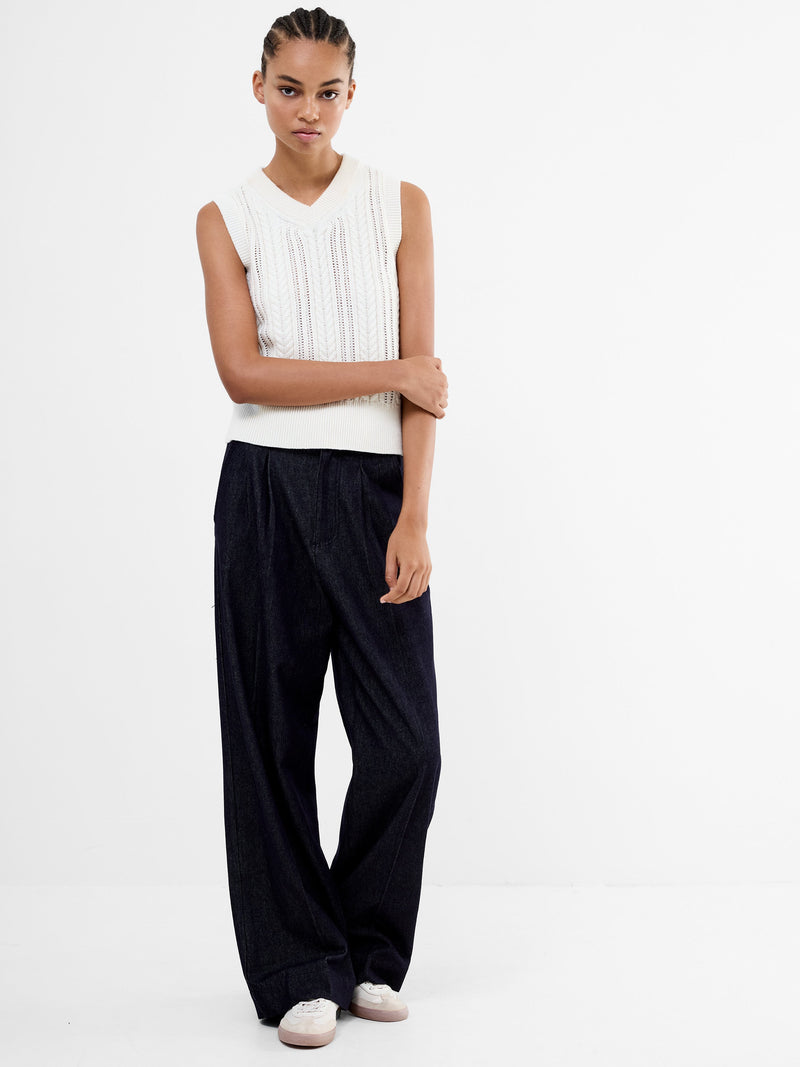 French Connection Fletcher Wide Leg Denim Trousers Clean Indigo