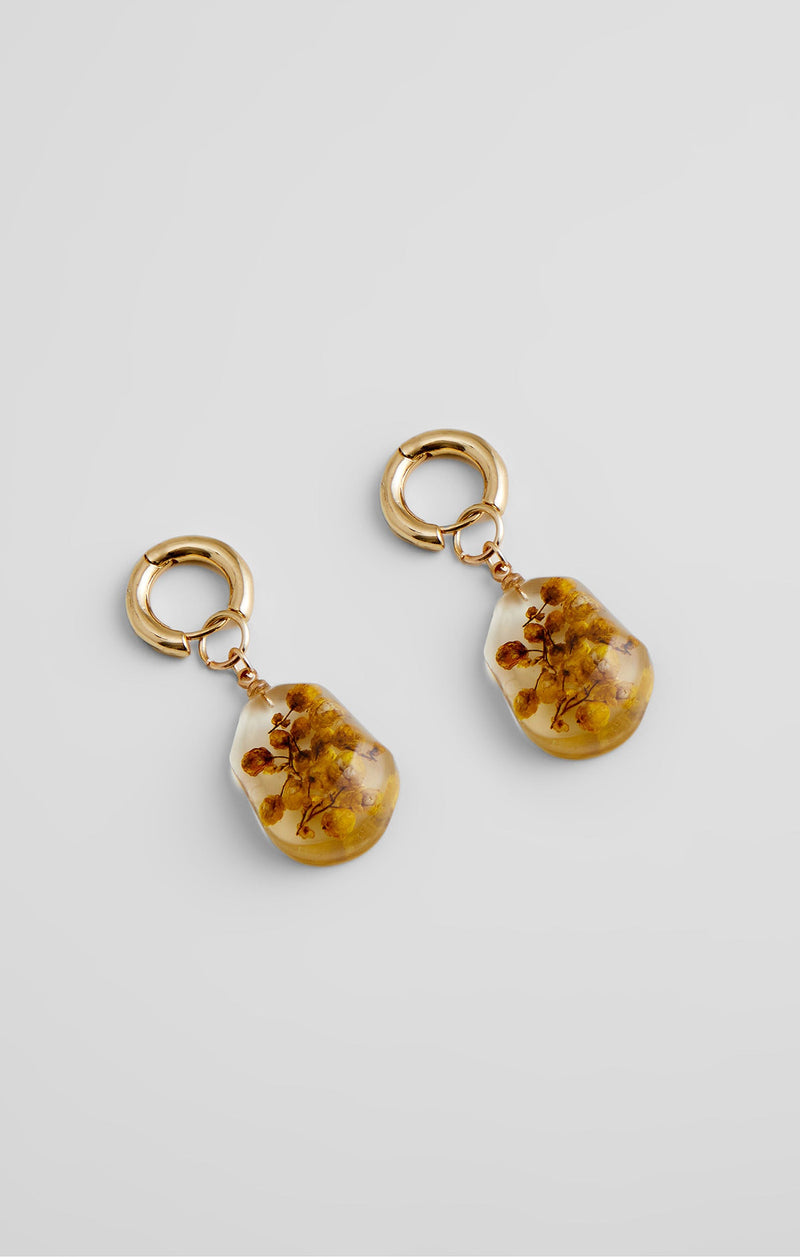 French Connection Floral Resin Huggie Hoop Earrings Gold/Golden Apricot