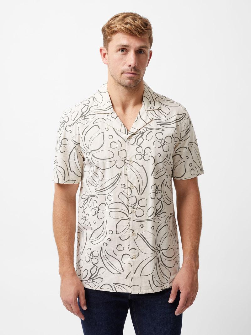French Connection Floral Revere Short Sleeve Shirt Stone/Khaki