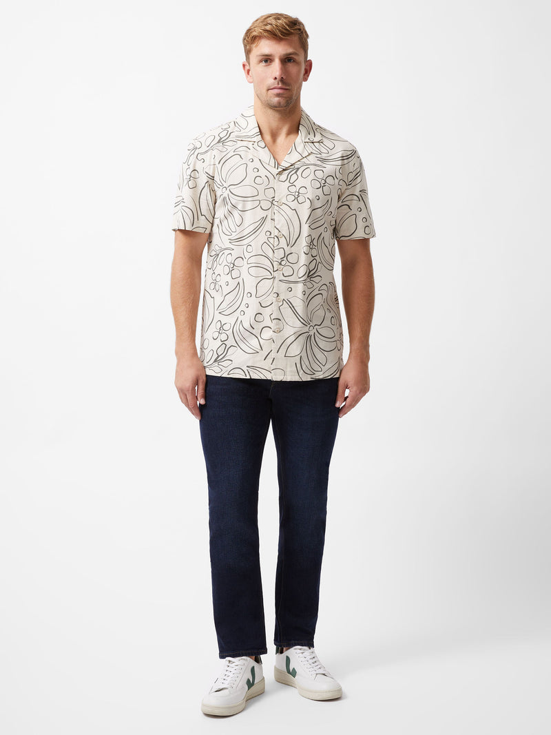 French Connection Floral Revere Short Sleeve Shirt Stone/Khaki