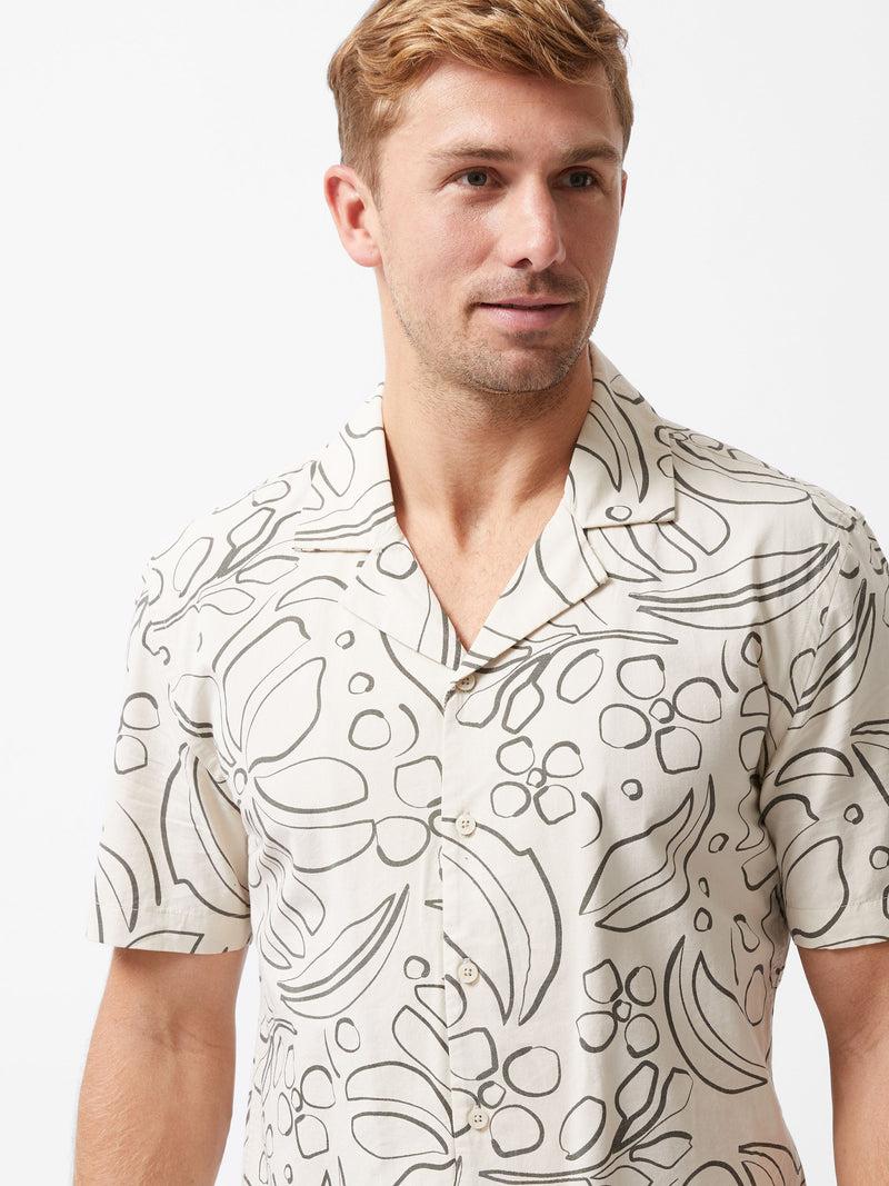 french connection Floral Revere Short Sleeve Shirt Stone/Khaki