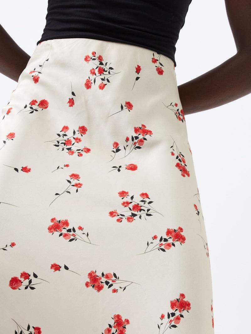 French Connection Floramour Ennis Eco Satin Maxi Skirt Classic Cream Multi